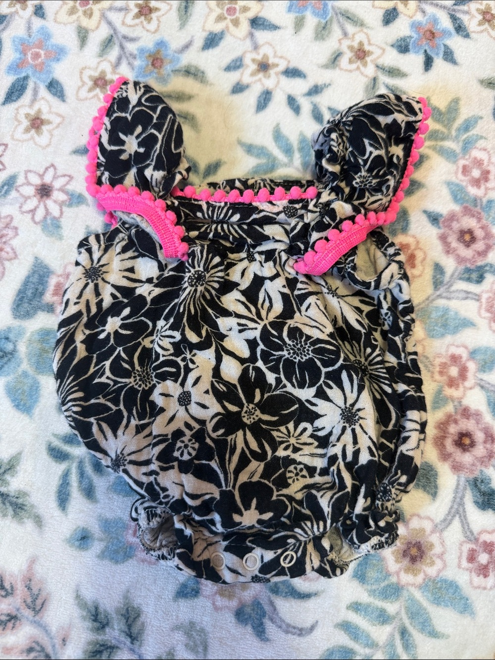 Cat & Jack Black and White Romper with Hot Pink Trim